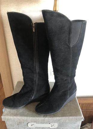 Женские кожаные замшевые сапоги