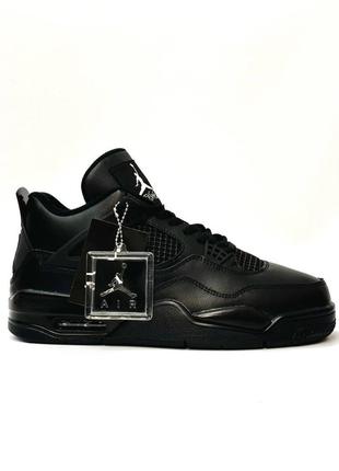 Nike air jordan retro 4 all black найки джордан премиум качества люксовые кожаные мужские кроссовки демисезонные1 фото