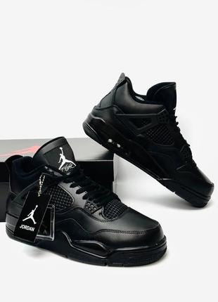 Кросівки в стилі nike air jordan retro 4  all black найки джордан преміум якості люксові шкіряні чоловічі кросівки демісезонні4 фото