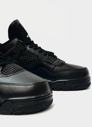 Nike air jordan retro 4 all black найки джордан премиум качества люксовые кожаные мужские кроссовки демисезонные8 фото