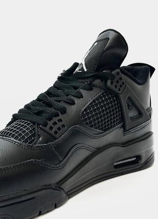 Nike air jordan retro 4 all black найки джордан премиум качества люксовые кожаные мужские кроссовки демисезонные9 фото