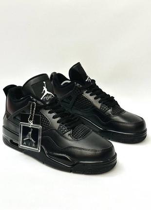 Кросівки в стилі nike air jordan retro 4  all black найки джордан преміум якості люксові шкіряні чоловічі кросівки демісезонні5 фото