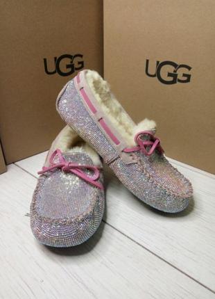 Ugg dakota moccasin pink drill уггі жіночі мокасини зі стразами swarovski