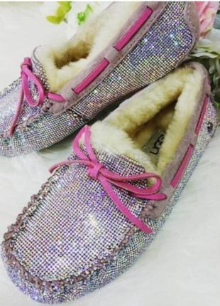 Ugg dakota moccasin pink drill угги женские мокасины со стразами swarovski5 фото