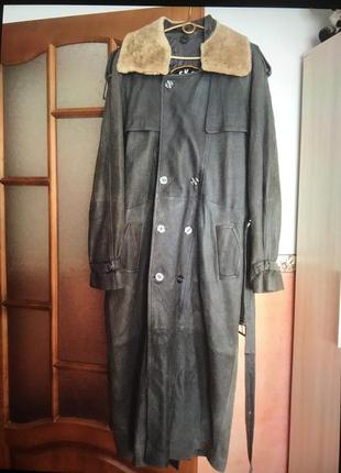 Кожаное пальто на подкладке 56р