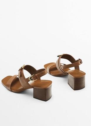 Босоножки сандалии на каблуке кожаные коричневые рыжи massimo dutti3 фото