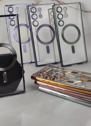 Чехол shining chrome case x magsafe на samsung s23 ultra гальванический хром зашита линз deep purple