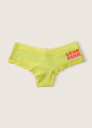 Victoria's secret pink lace trim cheekster panty трусики чикстер хлопок с кружевом xs