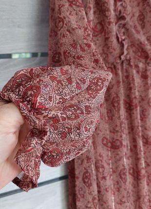 Шифоновое воздушное платье-миди🔹длинный рукав 🔹цветочный бордовый принт axara paris(размер 36-38)7 фото