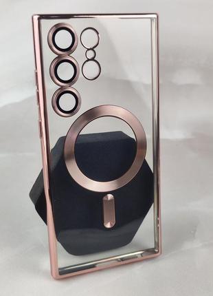 Чехол shining chrome case x magsafe на samsung s23 ultra гальванический защита линз rose gold