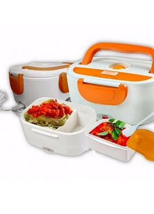 Ланч бокс электрический с подогревом lunch heater 220v pro, контейнер для еды с отсеками. цвет: оранжевый2 фото