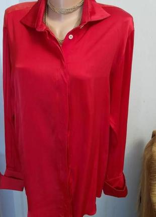 Дизайнераська шовкова сорочка блуза  червона  хл л  м4 фото