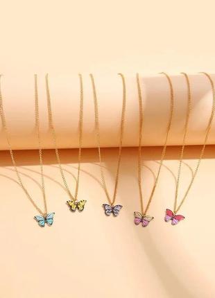 Ланцюжок на шию з підвіскою метелик, біжутерія1 фото