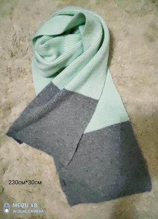 Oliver bonas шарф мятнозеленый- серый, длинный, шерсть кашемир1 фото