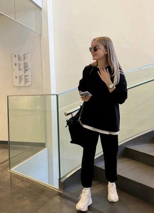 Костюм жіночий однонтонний на флісі оверсайз світшот штани джогери на високій посадці якісний стильний чорний графітовий