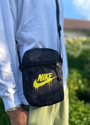 Месенджер nike logo, кастомна барсетка найк, сумка через плече чорна, сумка чоловіча/підліткова