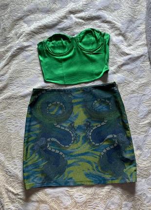 Винтажная дизайнерская юбка с драконами