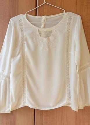 Женская айвори молочная светлая оверсайз свободная блуза, рубашка с широкими рукавами.