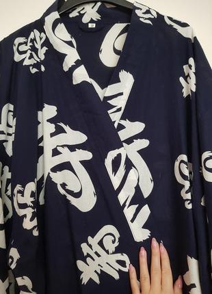 Винтажный халат кимоно тёмно синий8 фото
