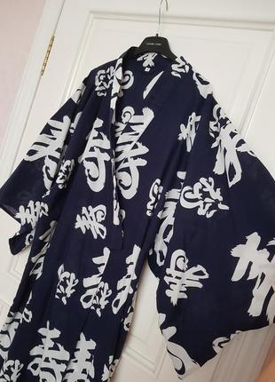 Винтажный халат кимоно тёмно синий4 фото
