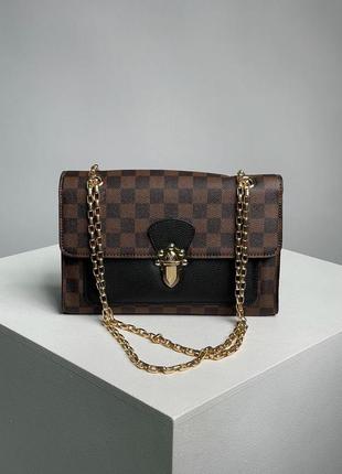 Сумка женская louis vuitton victoire monogram canvas calf leather brown/black lv луи витон через плече, клатч