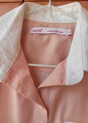 Жіноча котонова світло-бежева, кремова, пудрова ділова класична сорочка, блуза з білими манжетами next.3 фото