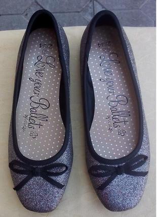 🌟 нарядные серебристые балетки туфли для девочки от george, р.34 код w34465 фото