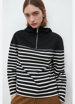 Худи свитшот с капишоном на замок в полоску тренд zara