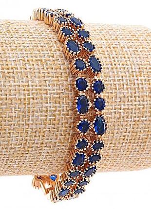 Браслет xuping женский, синие кристаллы круглой и овальной формы, цвет золото