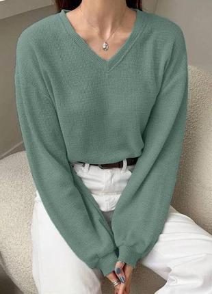 Женский свитер оверсайз, со спущенным рукавом, мята3 фото
