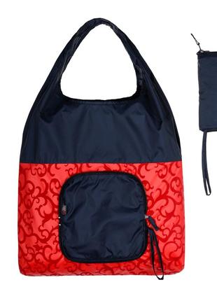 Складная хозяйственная сумка тканевая эко сумка шоппер для покупок сине-красная 40x60см