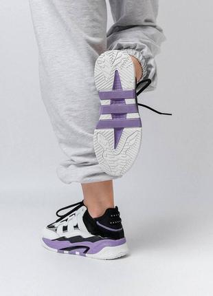 Кроссовки adidas niteball кожаные, кроссовки адидас найтбол осенние белые с фиолетовым6 фото