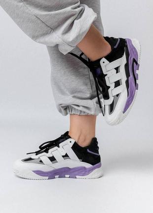 Кросівки adidas niteball шкіряні, кросівки адідас найтбол осінні білі з фіолетовим
