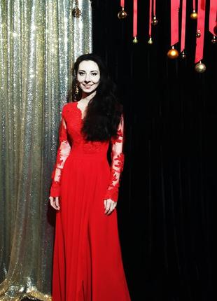 Вечірня червона сукня плаття максі довга