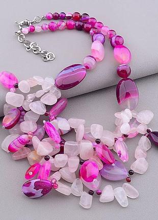 036460 намисто агат, рожевий кварц 50 див.