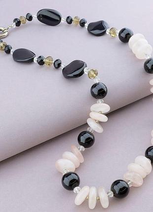 054580 намисто агат, рожевий кварц 65 див.