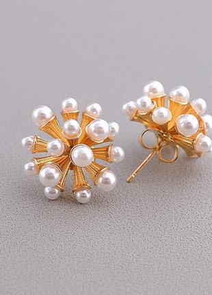 Серьги пусеты позолоченные с жемчугом 'xuping' майорка (позолота 18к)