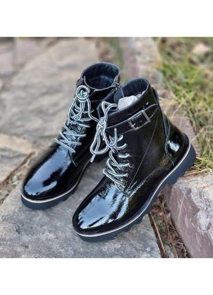 Высокие кожаные лакированные желчи ботинки на шнурках sansibar. 🇩🇪 36-37 размер2 фото
