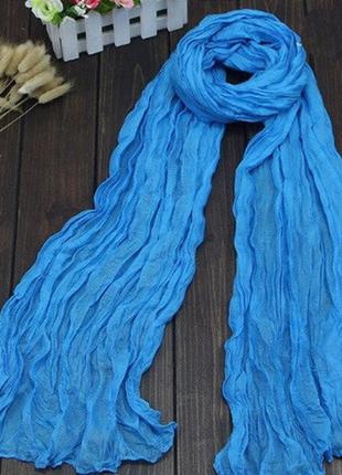 Женский шарф голубой - размер шарфа 170*40см, хлопок, полиэстер.