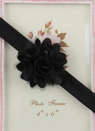 Детская повязка черная с цветком - размер универсальный, цветок 5см