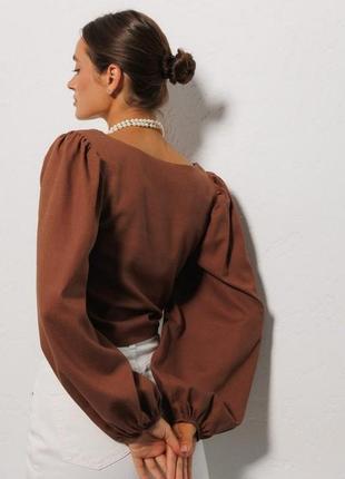 Женская льняная блуза с длинным рукавом6 фото