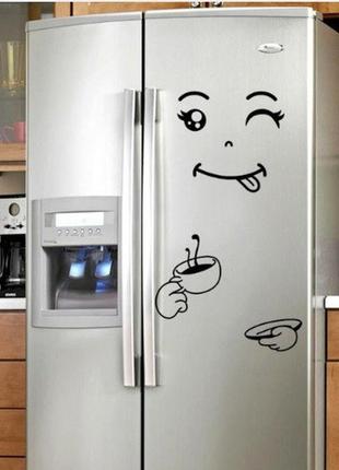Наклейка на холодильник "смайлик з кавою"1 фото