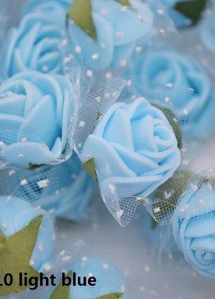Набор светло-голубых цветочков из пены с фатином - 48-50шт. (размер одного цветочка 1,5см)