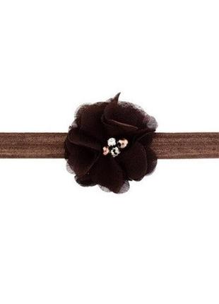 Пов'язка дитяча з квіткою коричнева - універсальний (на резинці), квітка 5,5 см