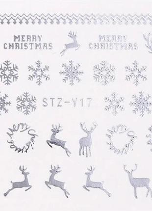 Новогодние стикеры на ногти "снежинки и олени" - 6,5*5см1 фото