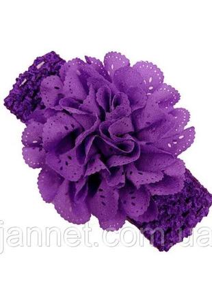 Фіолетова дитяча пов'язка на голову - окружність 30-46см, квітка 9см