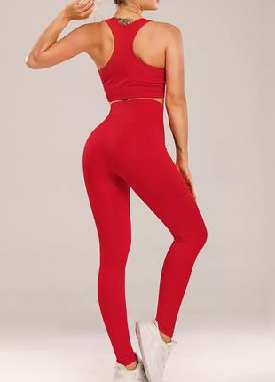 Спортивный костюм для фитнеса женский l красный3 фото