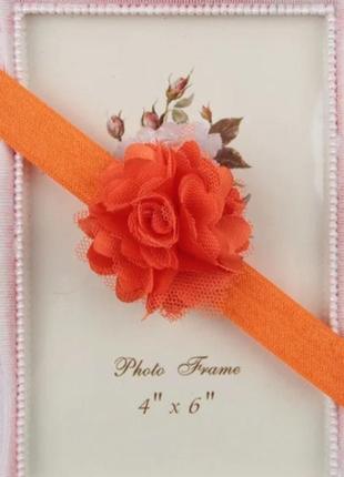 Детская повязка оранжевая с цветком - размер универсальный, цветок 5см