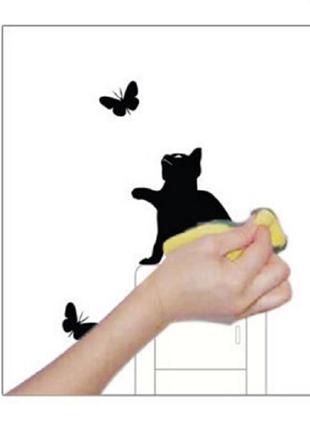 Наклейка виниловая "кот с бабочками" - 15*11см2 фото
