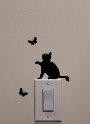 Наклейка виниловая "кот с бабочками" - 15*11см4 фото